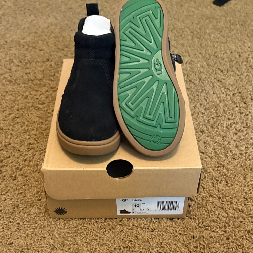 UGG Black Suede Boots with Green and Tan Accents